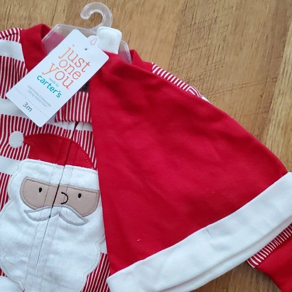 Carter's Just One You NWT Christmas Santa‎ Footie with Hat 3M